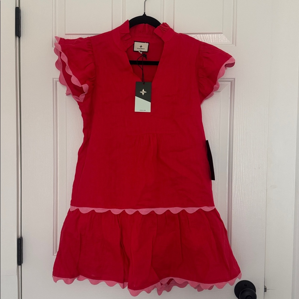TUCKERNUCK NWT HIBISCUS RED LINEN FLUTTER SLEEVE BELLA DRESS